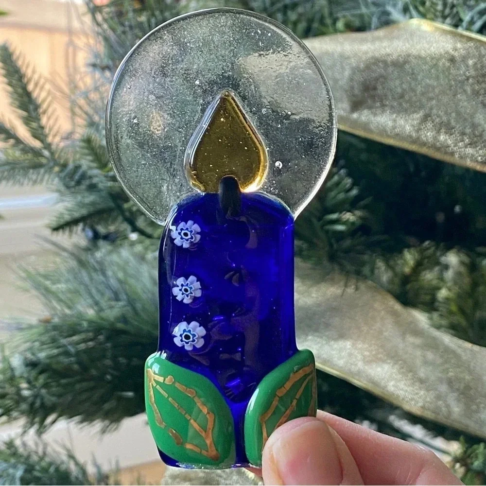 Fused Glass Murano? Candle Christmas Window Holiday Decoration